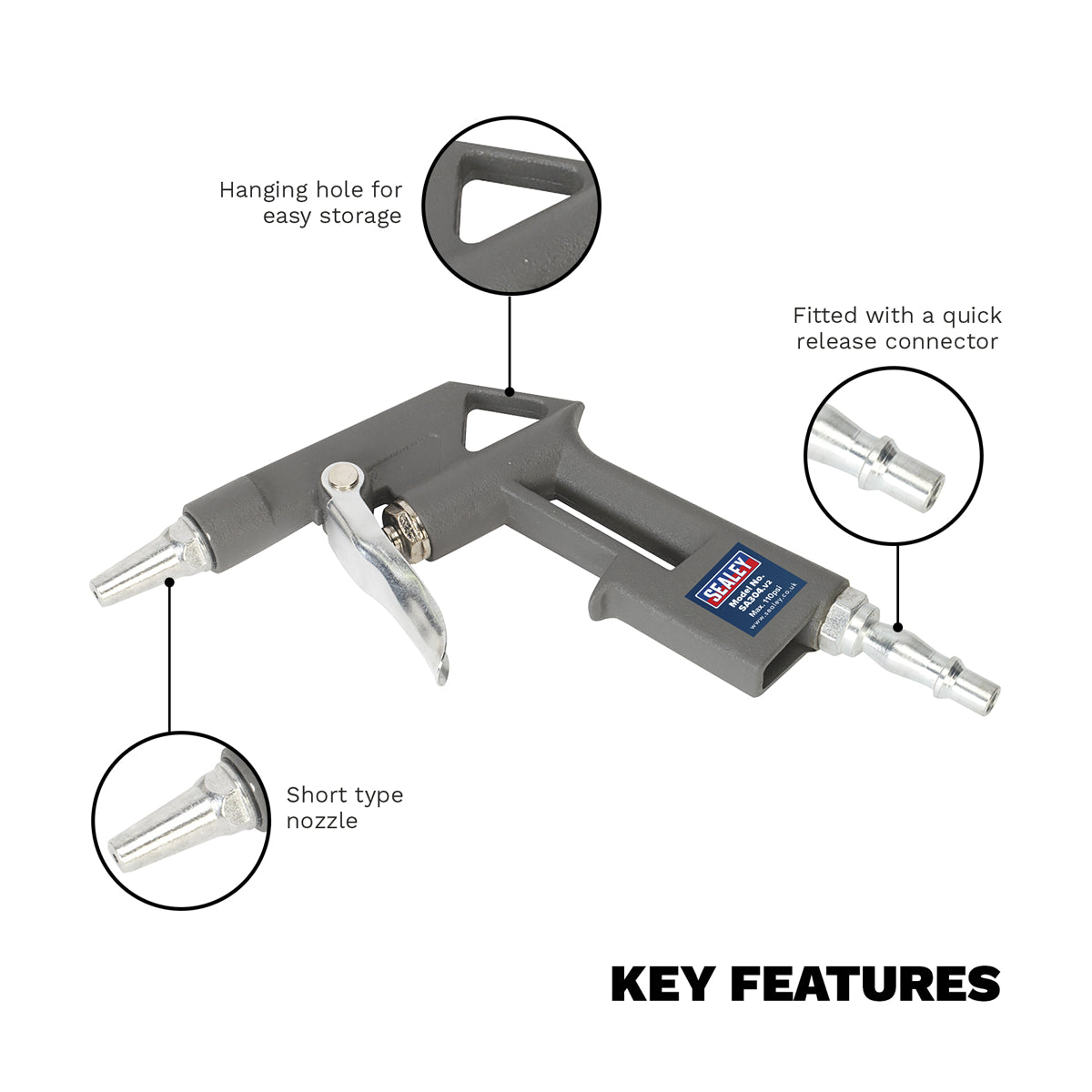 Sealey Air Blow Gun With Quick Release Connector & Short Type Nozzle SA304
