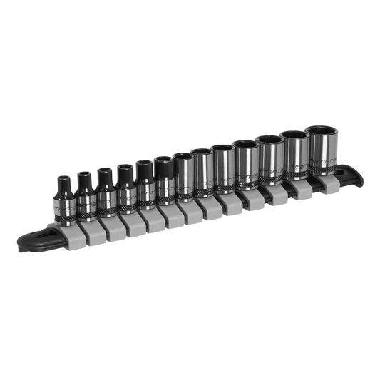 Sealey 13 Pcs 1/4" Drive Socket Set Chrome Vanadium Steel - Black Series AK7990