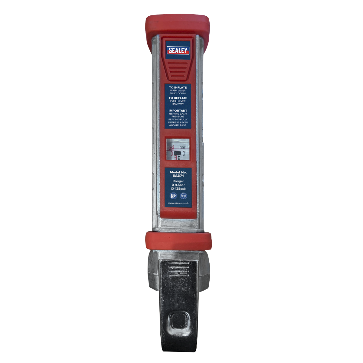 Sealey Tyre Inflator 0.5m Hose With Twin Push-On Connector 0-9.5 Bar SA371