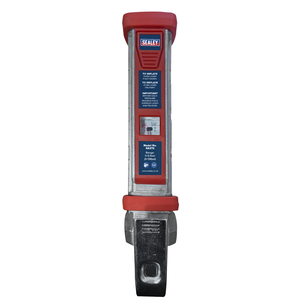 Sealey Tyre Inflator 2.7m Hose With Clip-On Connector Aluminium Body SA372