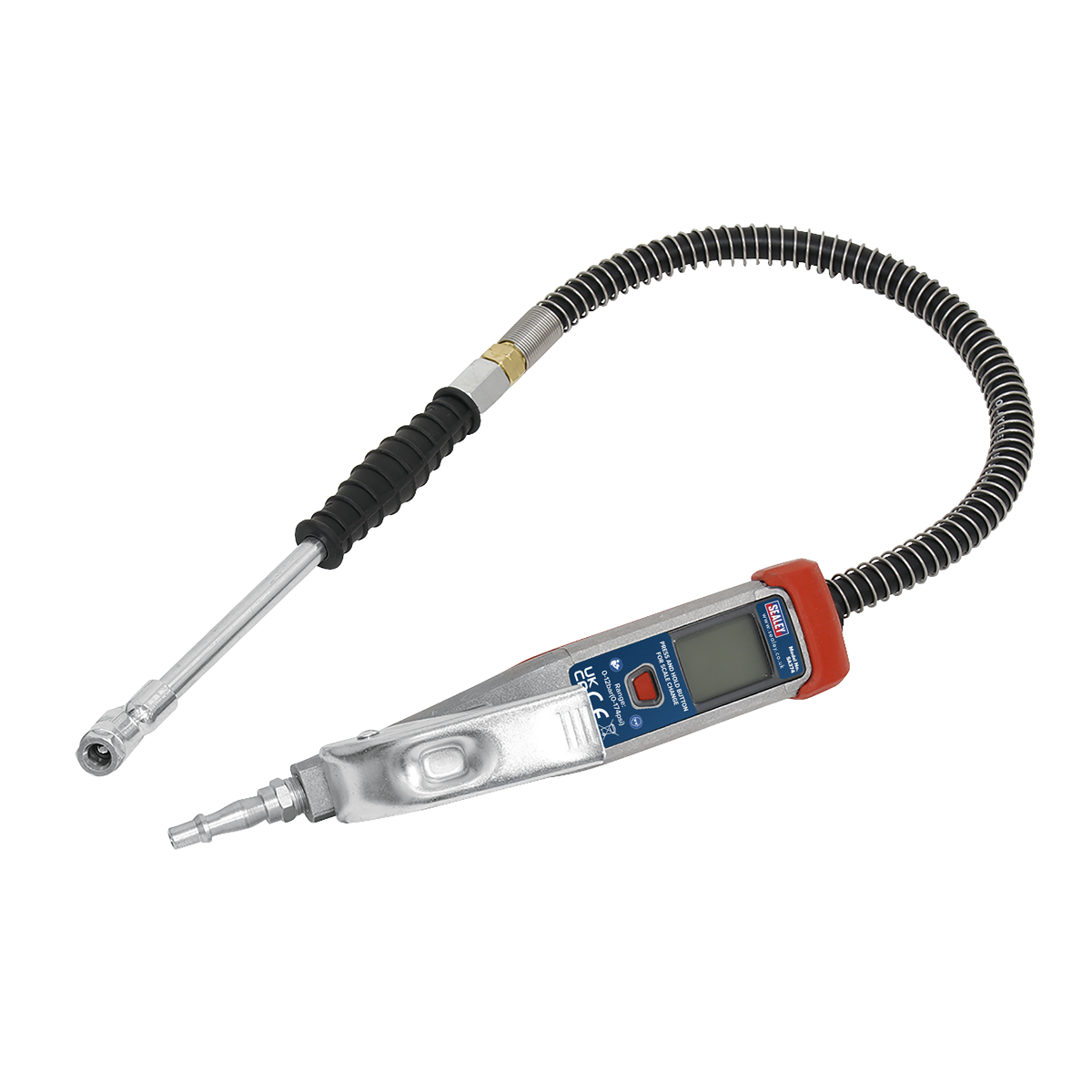 Sealey Digital Tyre Inflator 0.5m Flexible Hose With Push-On Connector SA374
