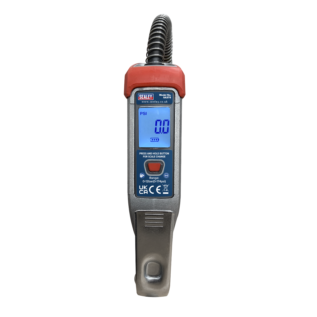 Sealey Digital Tyre Inflator 2.7m Flexible Hose With Clip-On Connector SA375