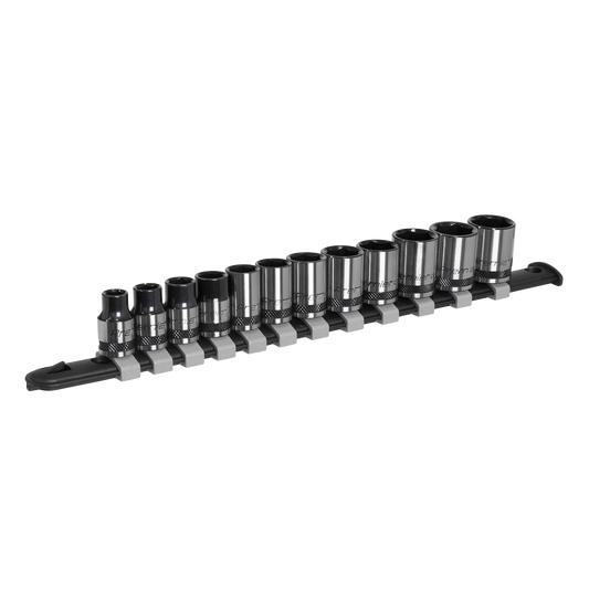 Sealey 12 Pieces 3/8" Square Drive Socket Set On Rail - Black Series AK7992