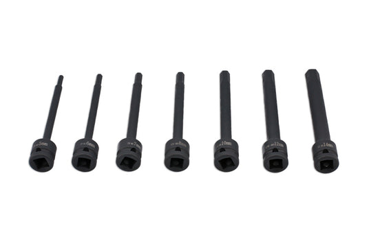 LASER 8580 7Pcs Screwdriver Extra Long Impact Hex Bit Set 1/2" Drive CrMo Steel