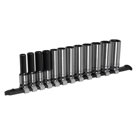 Sealey 12 Pieces 3/8" Square Drive Deep Socket Set - Black Series AK7993