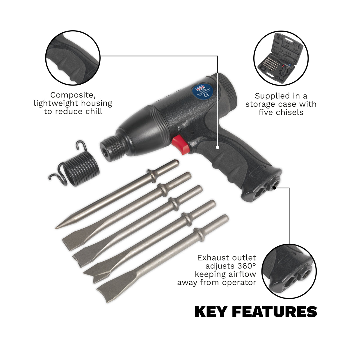 Sealey Air Hammer Kit Composite Premier - Medium Stroke Low Vibration SA613