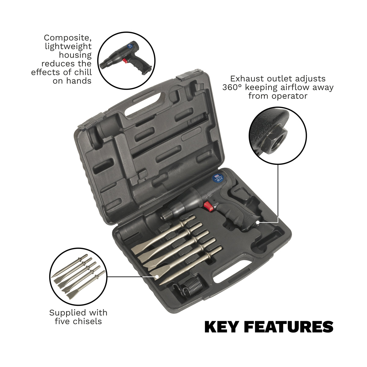Sealey Air Hammer Kit Composite Premier - Long Stroke Low Vibration SA614