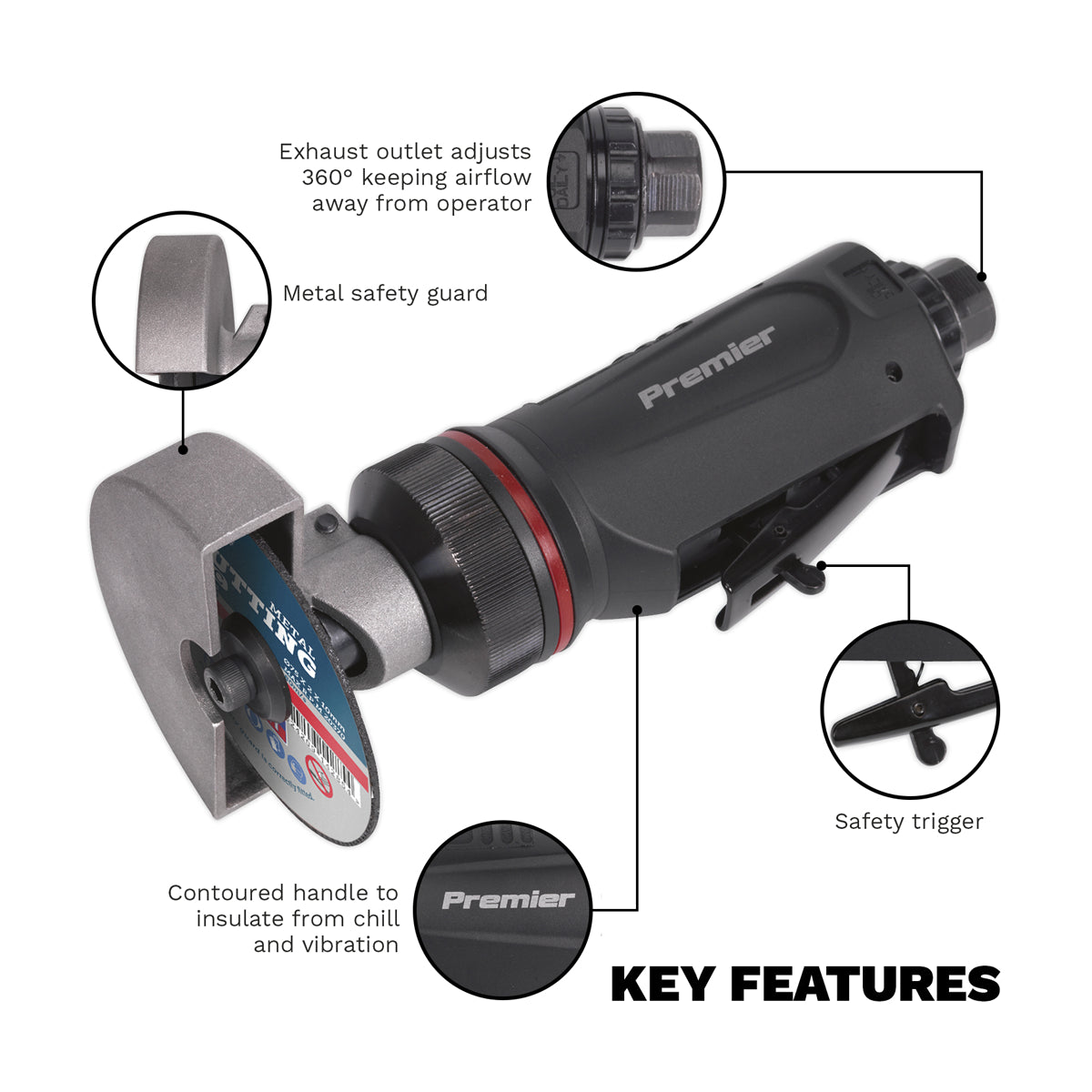 Sealey 75mm Air Cut-Off Tool With Metal Safety Guard & Safety Trigger SA650