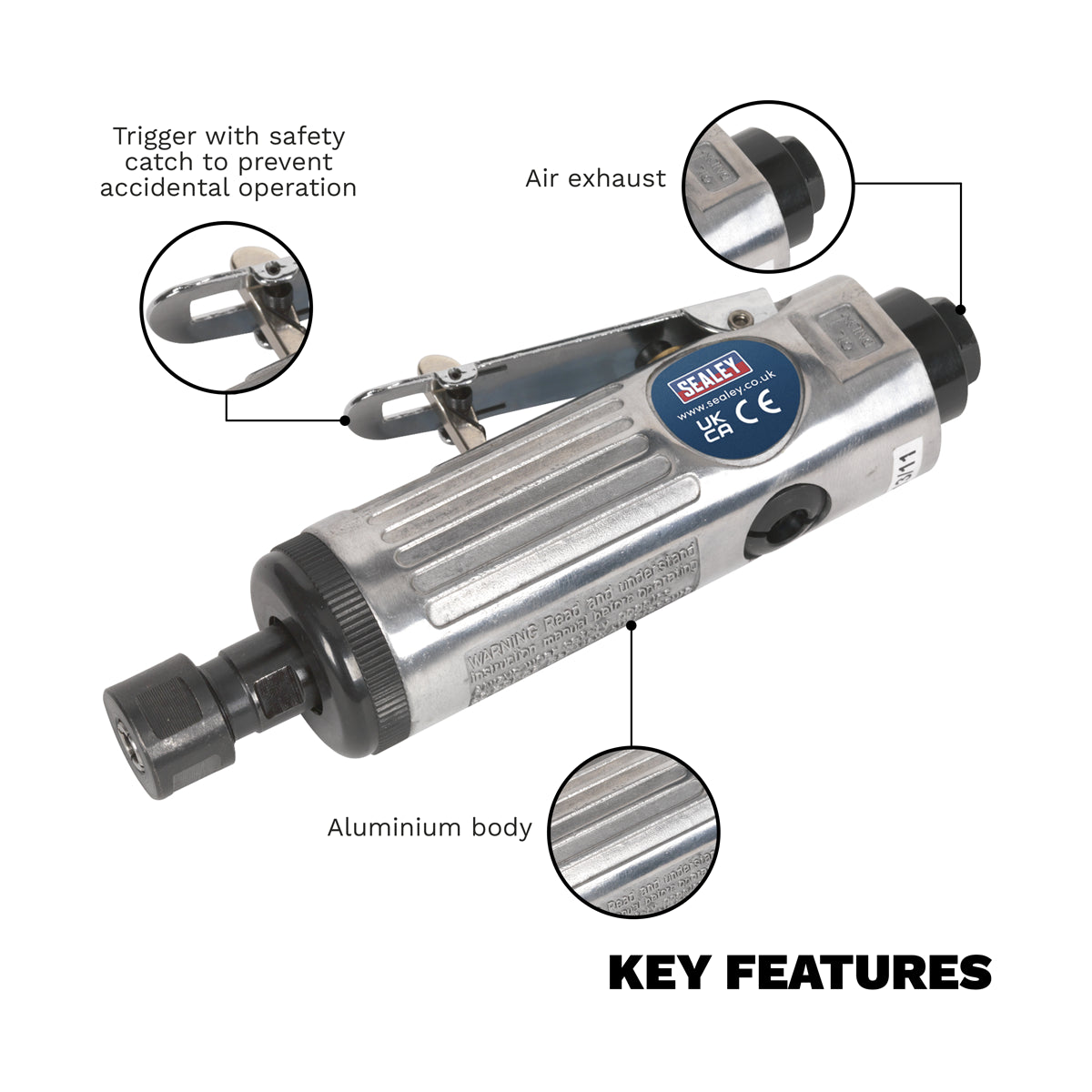 Sealey Air Die Grinder With Aluminium Body & Trigger Safety Catch SA671