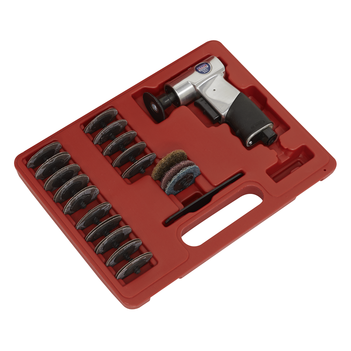 Sealey Air Mini Sander Kit With Variable Speed Control 50mm 35 Pieces SA720
