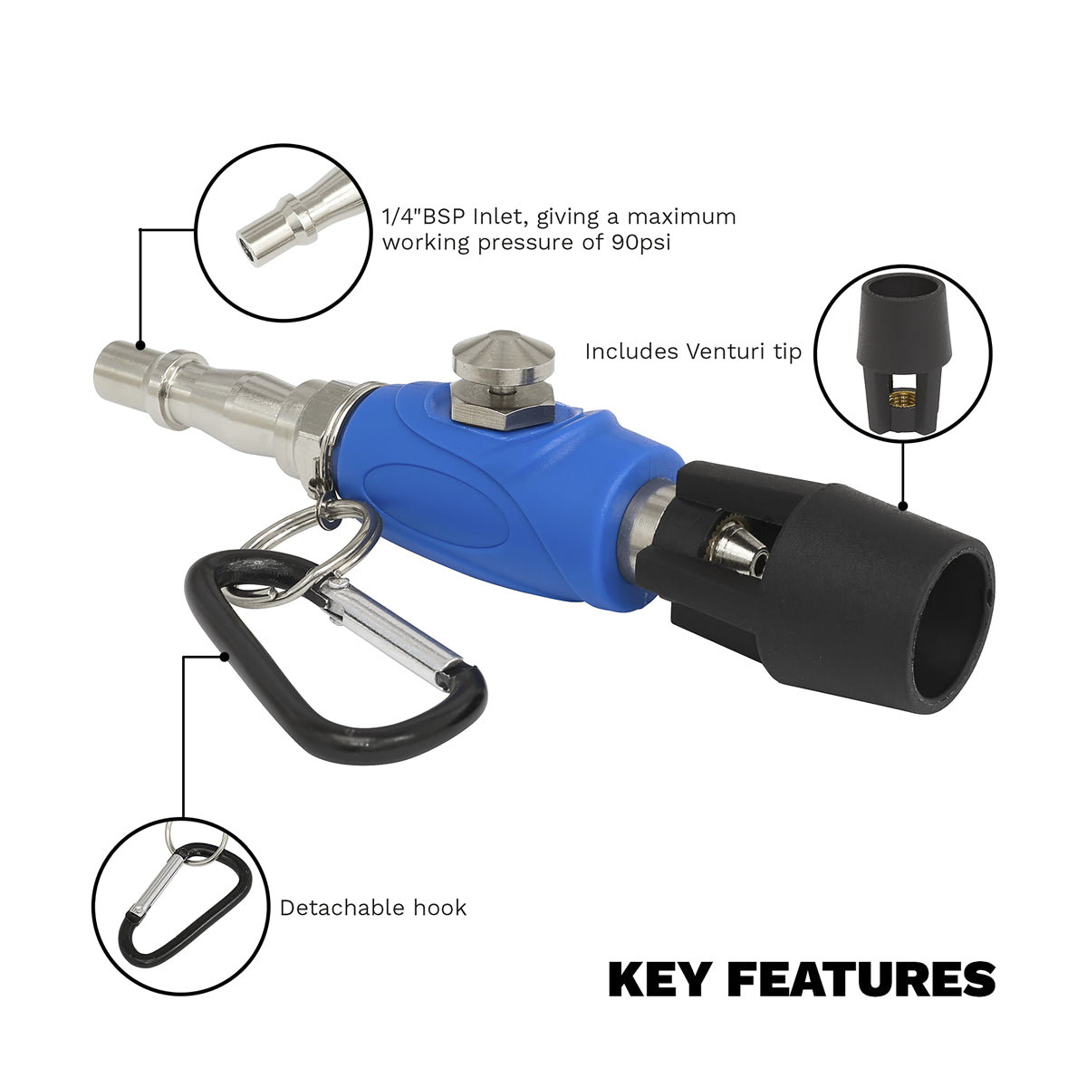 Sealey Venturi Tip Mini Air Blow Gun 90 PSI Pressure Detachable Hook SA904