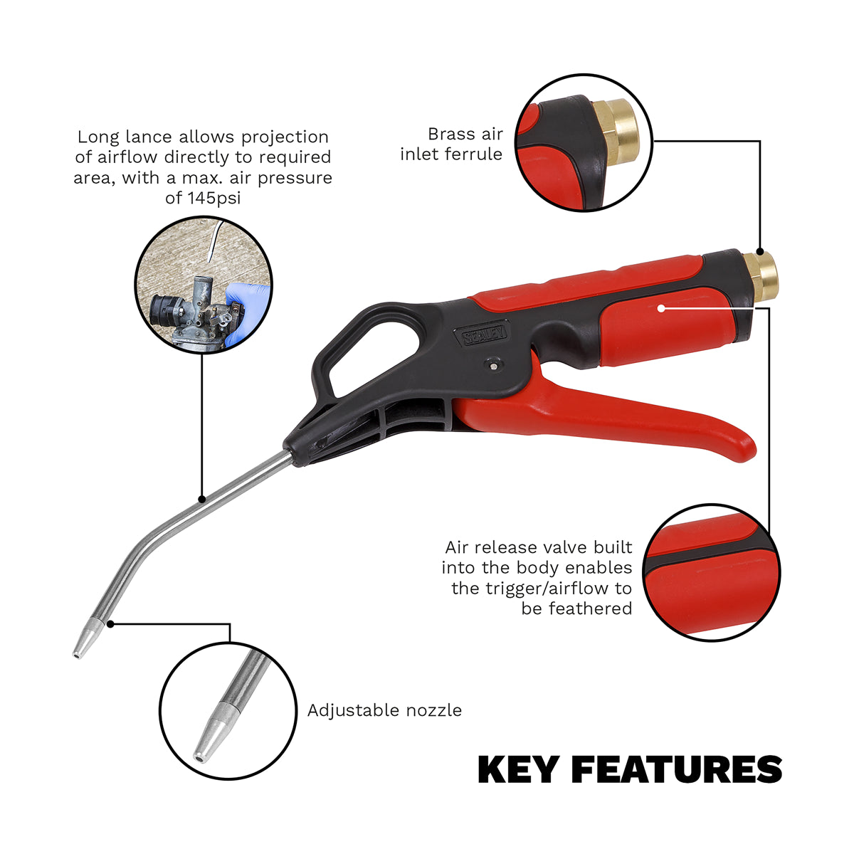 Sealey Air Blow Gun 110mm With 1/4" BSP Air Inlet 110mm Lance 145 PSI SA9250