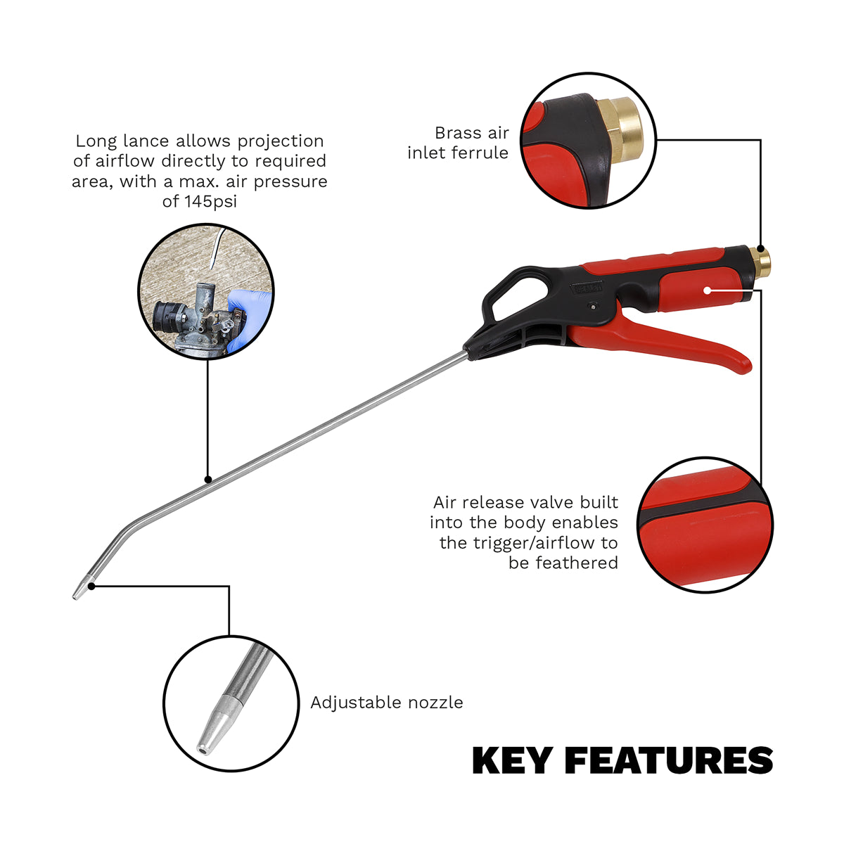 Sealey Air Blow Gun 270mm With 1/4" BSP Air Inlet 270mm Lance 145 PSI SA9251