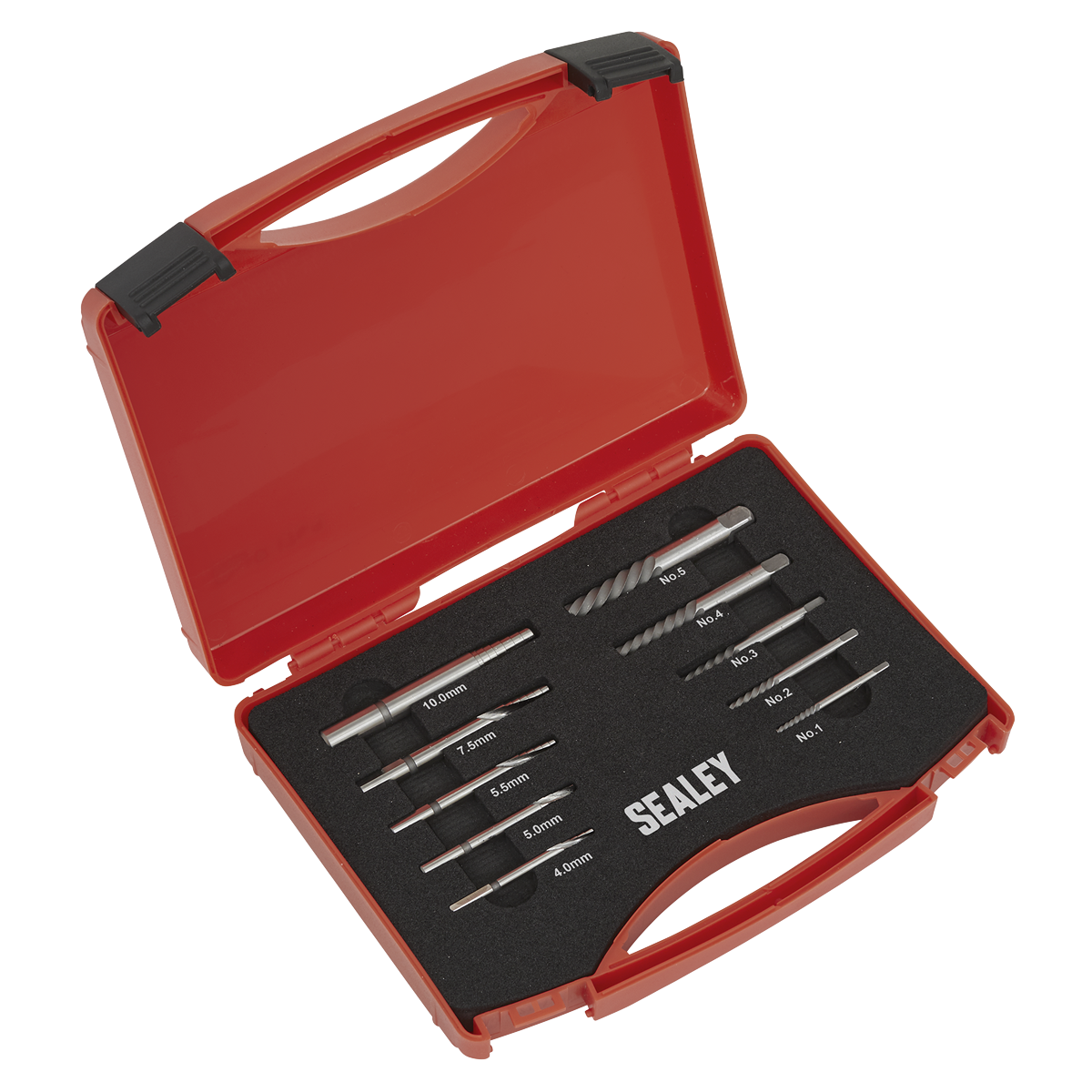 Sealey Step Drill Screw/Bolt Extractor Set 10pc Chrome Molybdenum Steel AK8187
