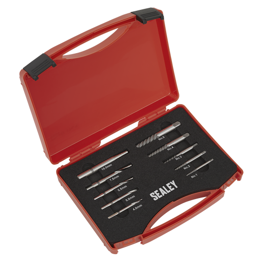 Sealey Step Drill Screw/Bolt Extractor Set 10pc Chrome Molybdenum Steel AK8187