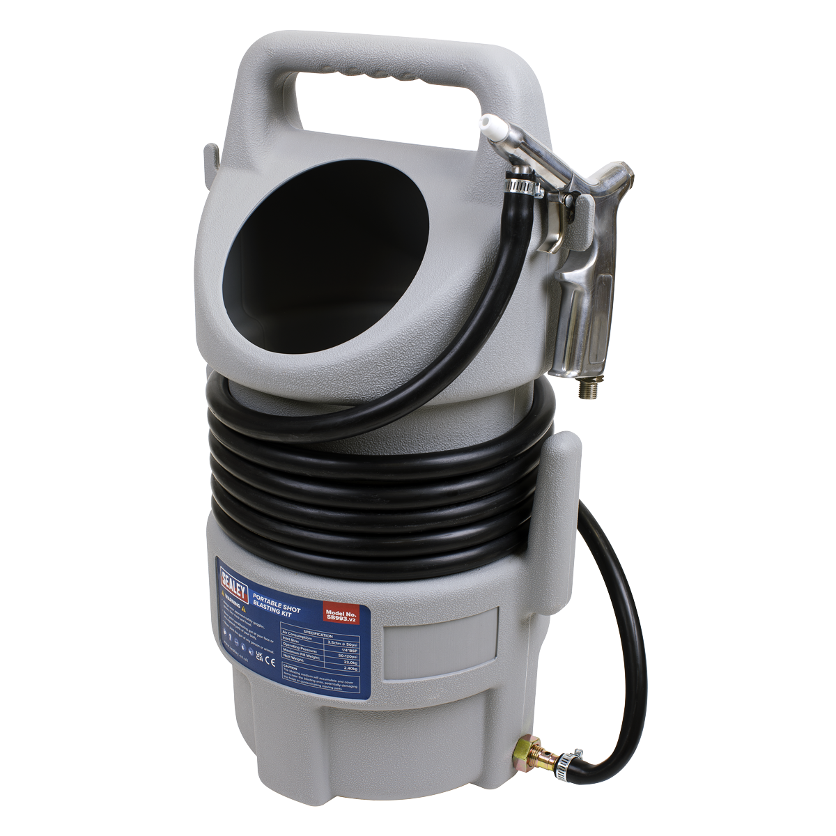 Sealey Portable Shot Blasting Kit Carry Handle With Large Capacity Hopper SB993