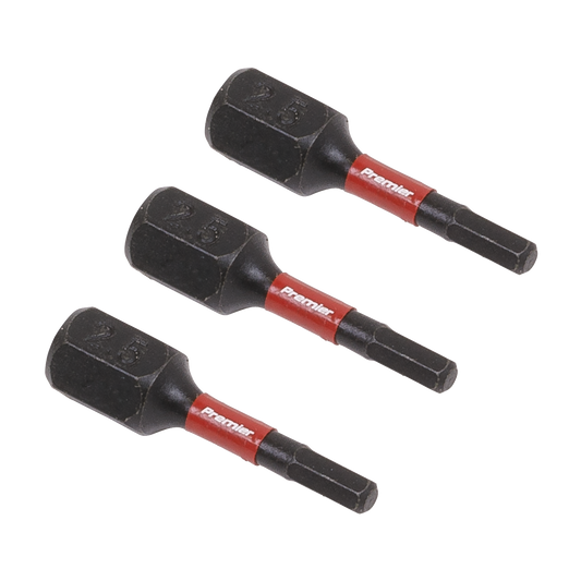 Sealey Hex 2.5mm Impact Power Tool Bits Forged From S2 Steel 25mm 3 Pcs AK8210