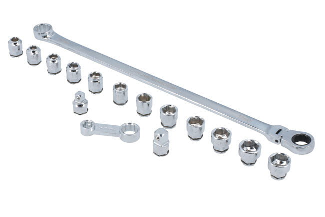 LASER 8662 Extra Long Flexible Ratchet Wrench Socket Set 16pc Chrome Vanadium