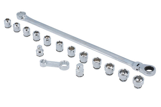 LASER 8662 Extra Long Flexible Ratchet Wrench Socket Set 16pc Chrome Vanadium