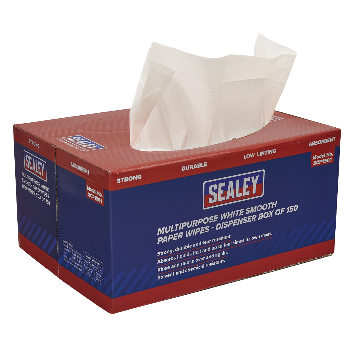 Sealey Multipurpose Paper Wipes in Dispenser Box Smooth White 150 Sheets SCP1501