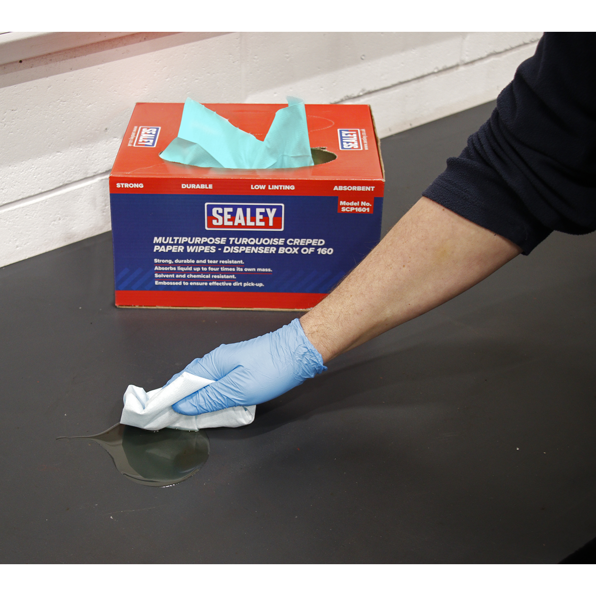 Sealey Multipurpose Paper Wipes in Dispenser Box - Turquoise 160 Sheets SCP1601