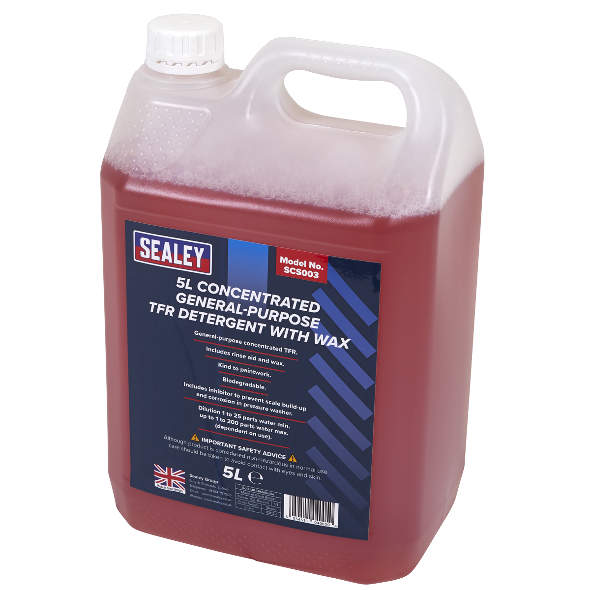 Sealey 5 Litres Concentrated General-Purpose TFR Detergent With Wax Red SCS003