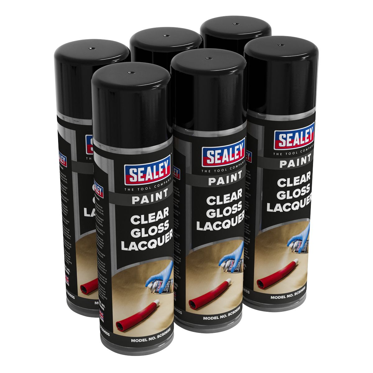 Sealey Gloss Lacquer 500ml Clear Large Coverage Fast Drying 6 Pieces SCS065