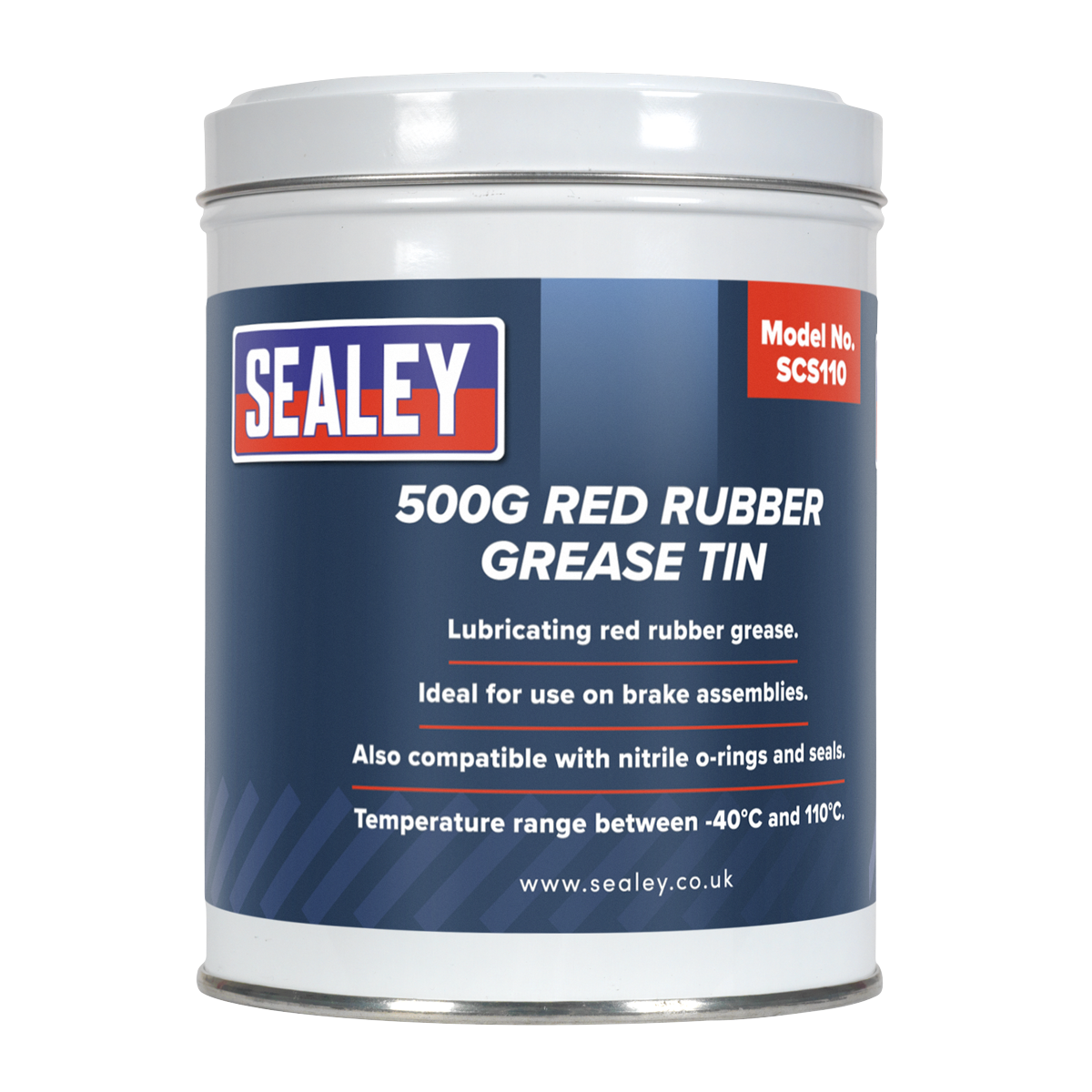 Sealey 500g Red Rubber Grease Tin Temperature Range -40°C & 110°C SCS110