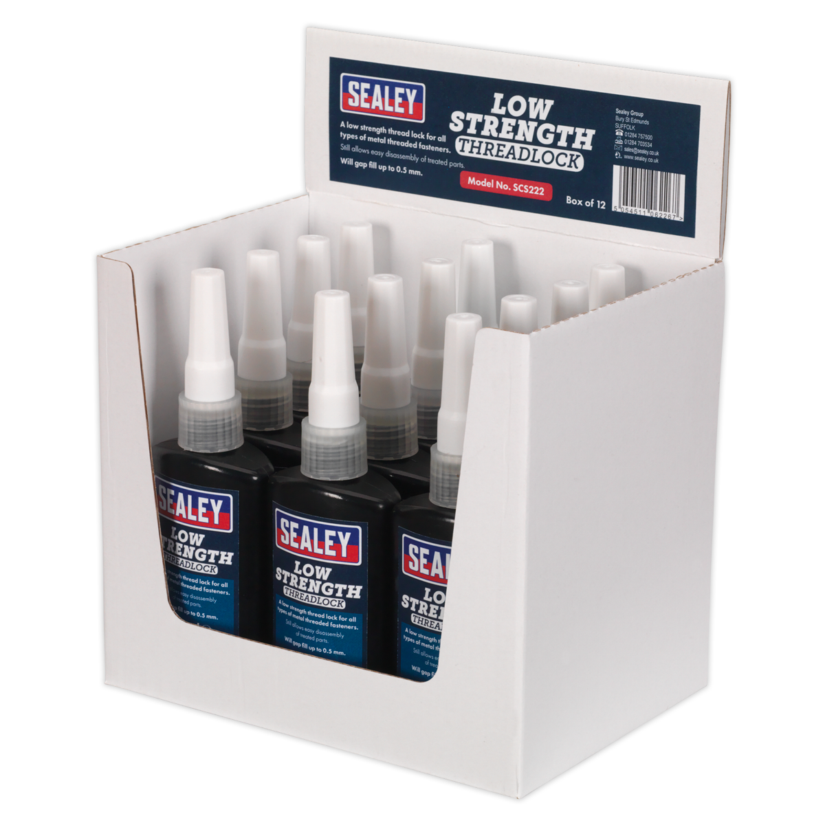 Sealey Thread Lock Low Strength 50mL Fills Gaps Up to 0.5mm Pack of 12 SCS222