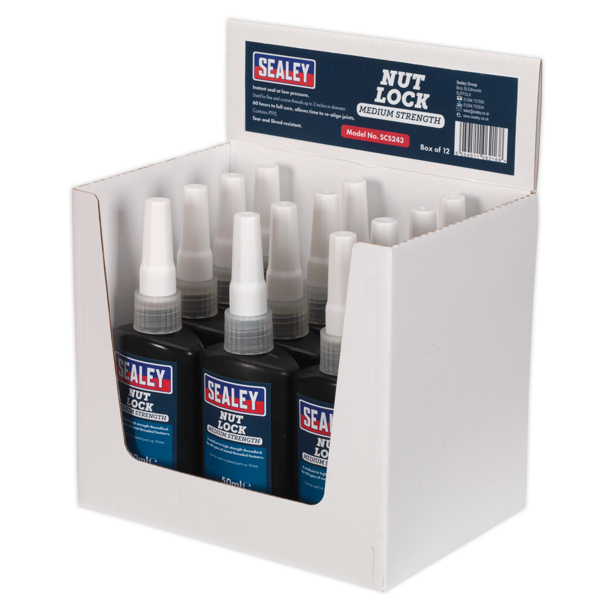Sealey Nut Lock Medium Strength 50mL Fixture Time 5-8min Pack of 12 SCS243