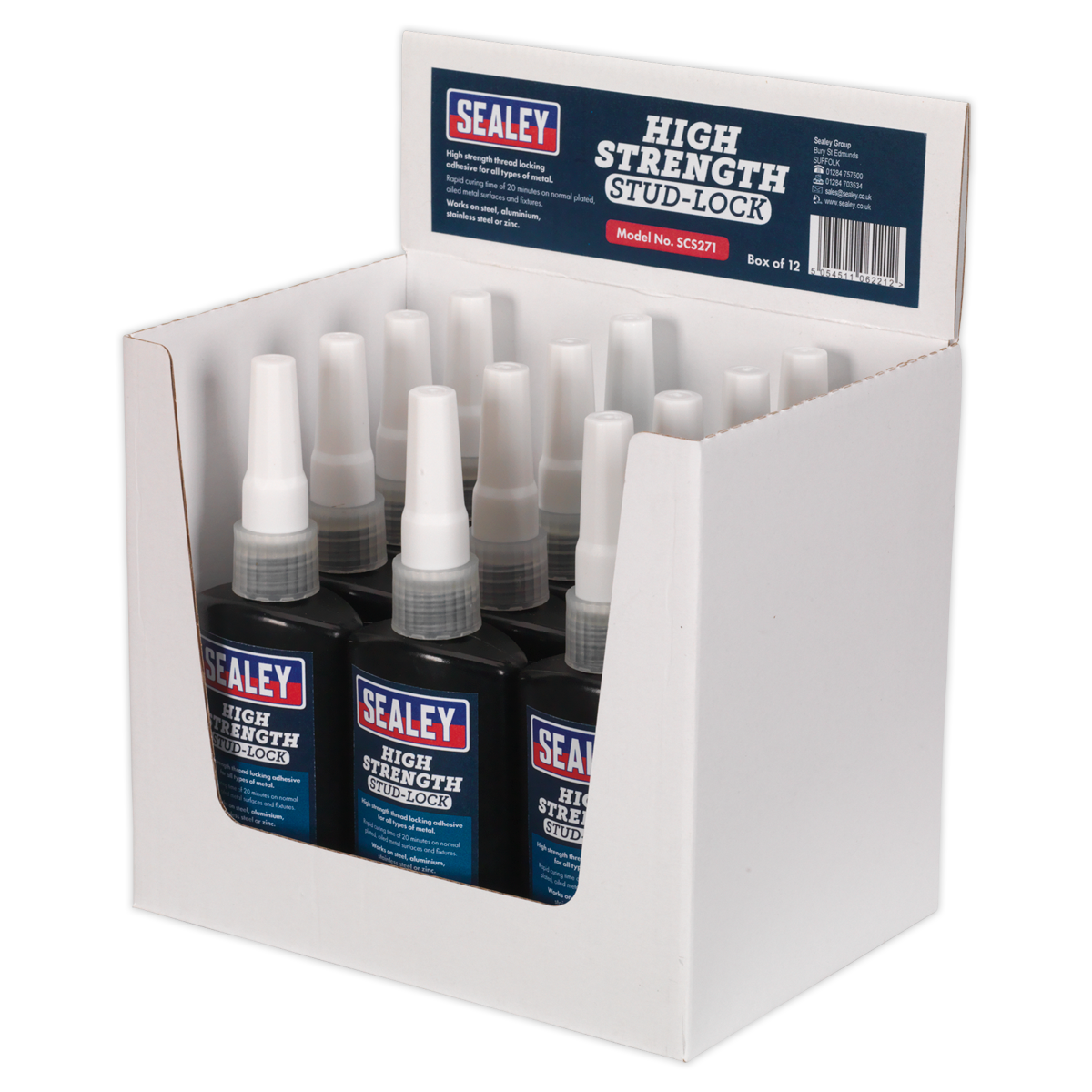 Sealey Stud Lock High Strength 50mL Fixture Time 5-8min Pack of 12 SCS271