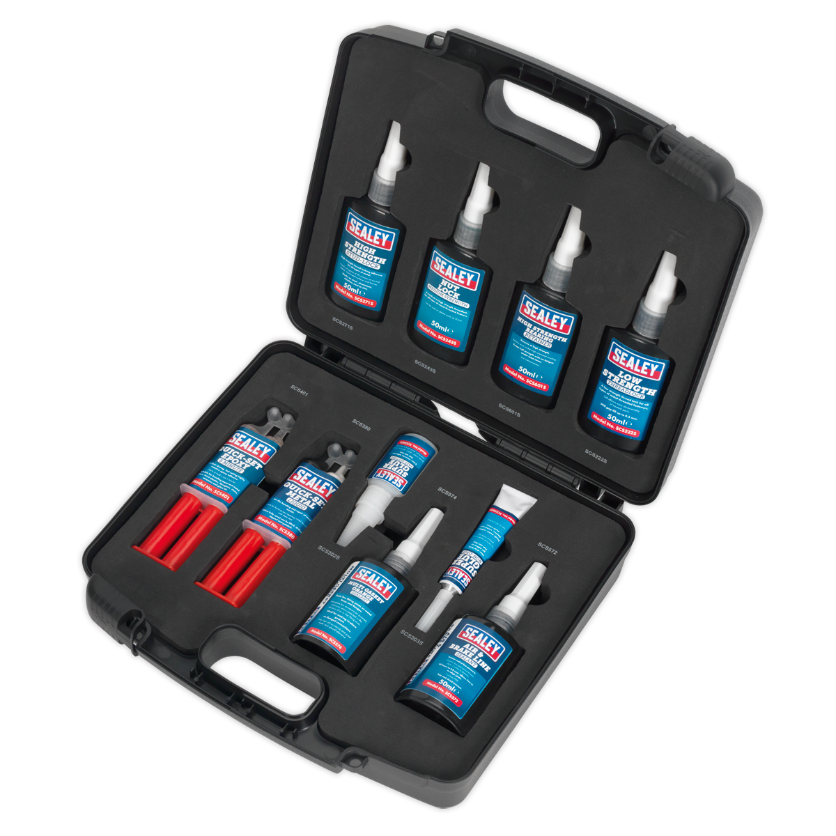 Sealey Adhesive & Sealant Kit With Thread Nut & Stud Lock 10 Pieces SCSKIT1