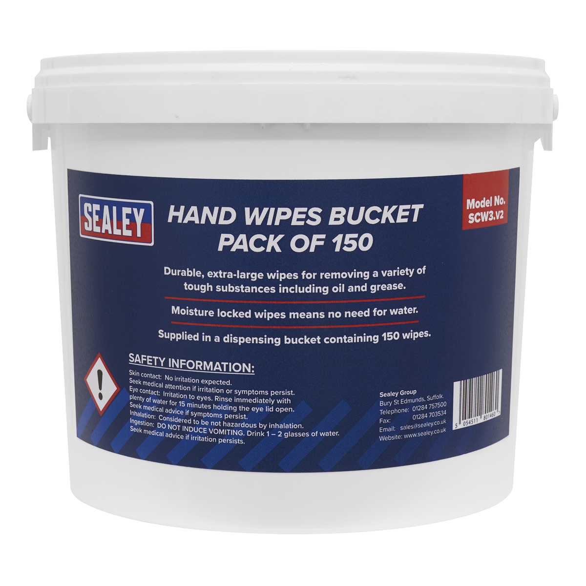Sealey Hand Wipes Bucket Durable Extra Large 3 Litres - Pack Of 150 SCW3