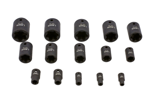 LASER 8692 EP Star Impact Socket Set 15pc 1/2" 3/8" 1/4" Drive Chrome Molybdenum
