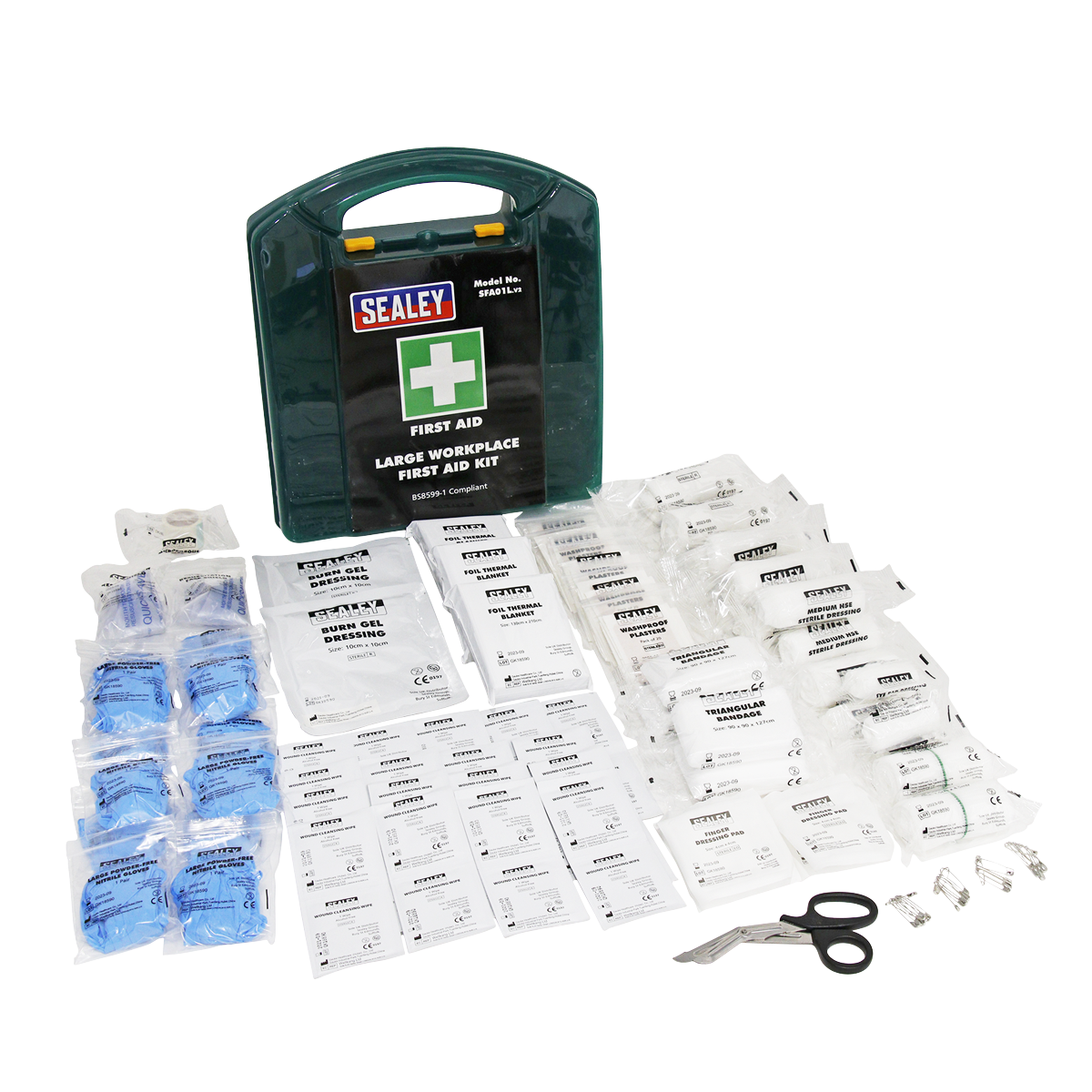 Sealey First Aid Kit L Large Plaster Bandage Dressing Wipe Glove Blanket SFA01L