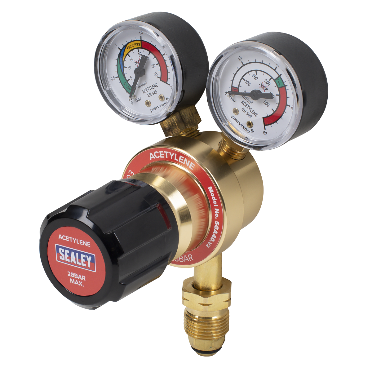 Sealey Acetylene Regulator With Bottle And Working Pressure Displays SGA40