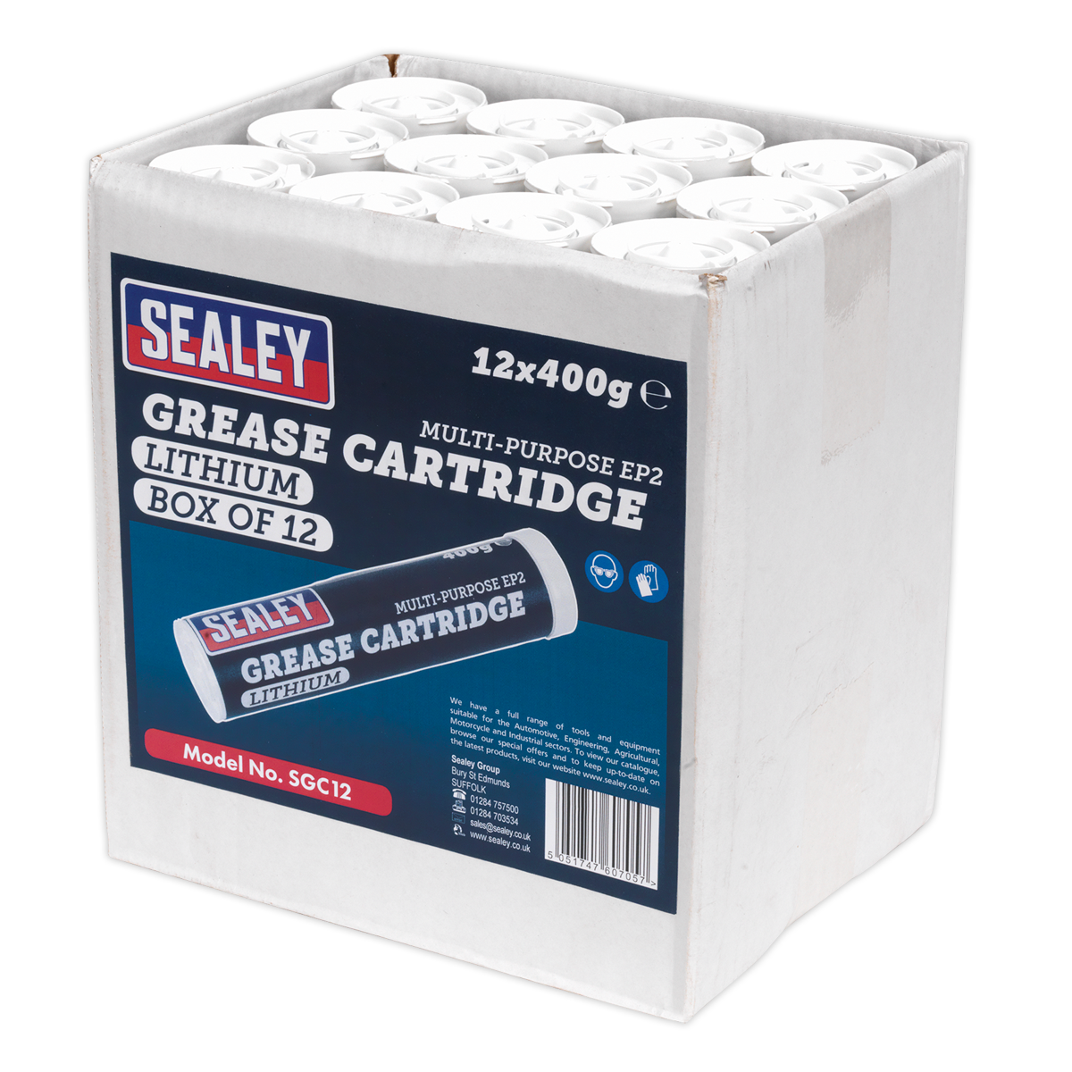 Sealey Multipurpose EP2 Lithium Grease Cartridge 4.8kg - Pack of 12 x 400g SGC12