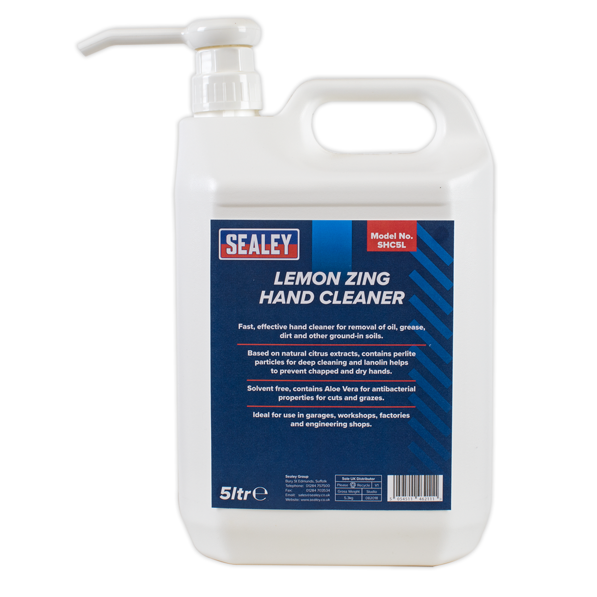 Sealey Hand Cleaner 5L Lemon Zing Contains Aloe Vera Solvent-Free SHC5L