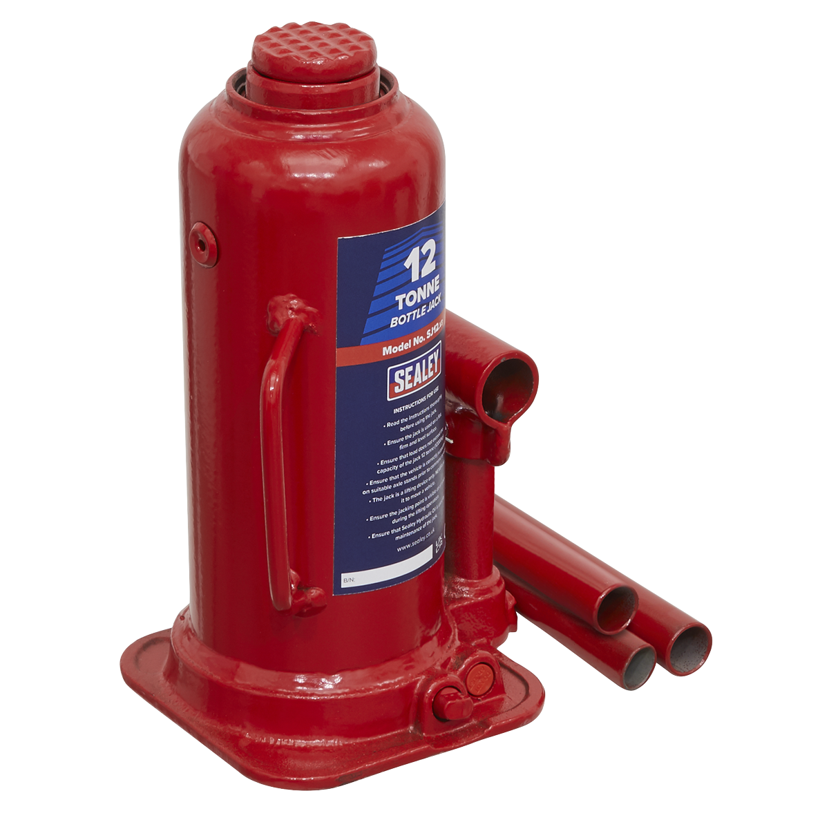 Sealey Bottle Jack Lift With Overload Valve & 2-Piece Handle 12 Tonne SJ12