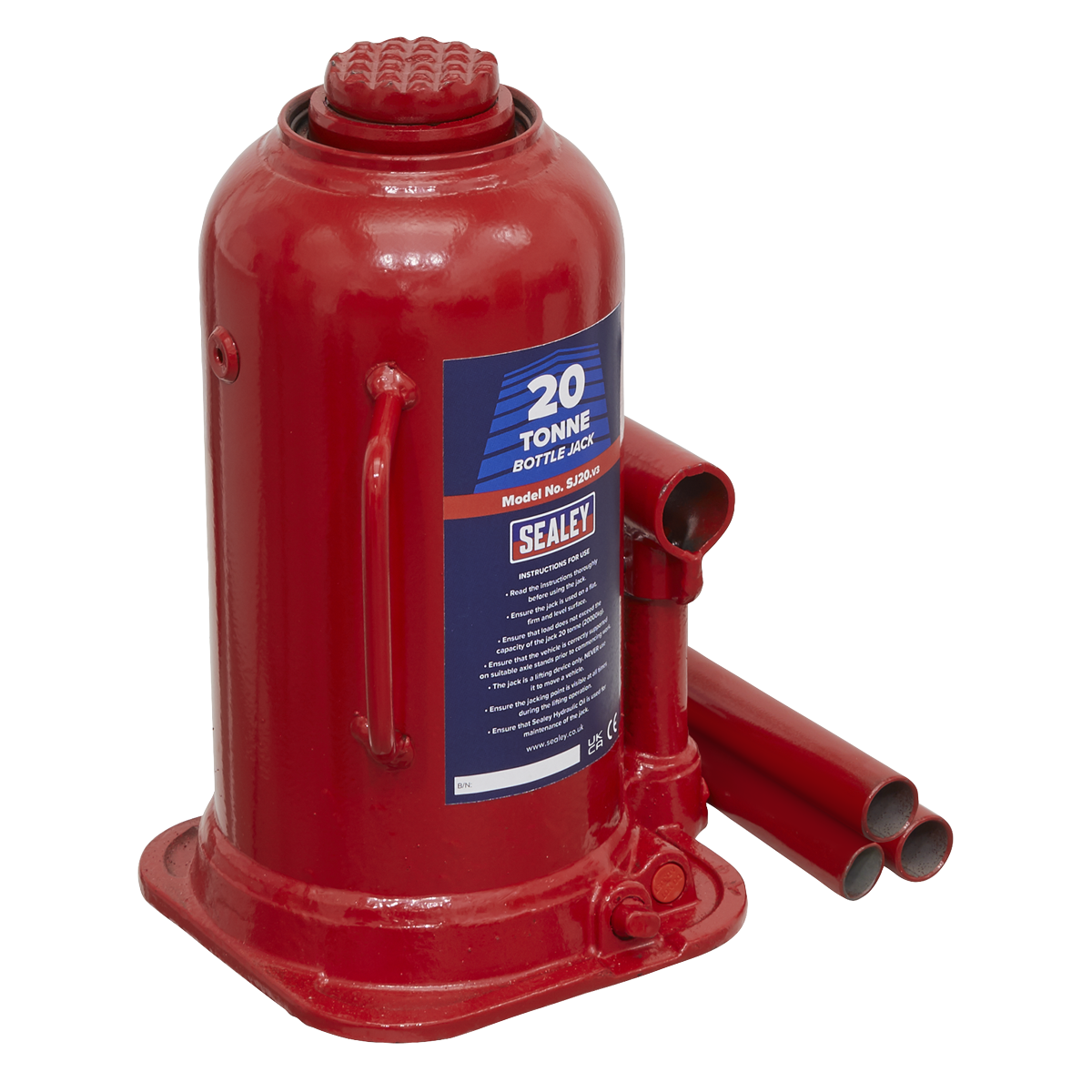 Sealey Bottle Jack Lift With Overload Valve & 2-Piece Handle 20 Tonne SJ20