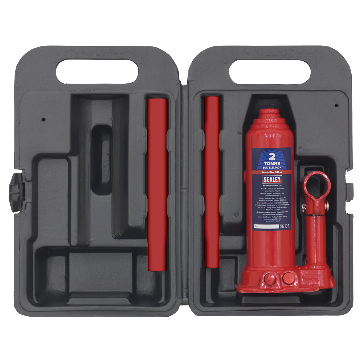 Sealey Bottle Jack Lift 2 Tonne With Overload Valve & Case Red/Black SJ2BMC