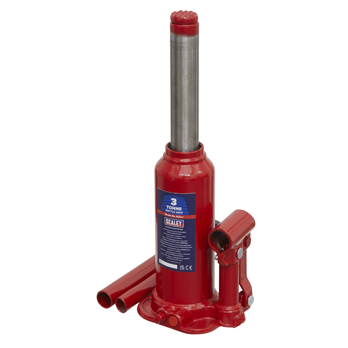 Sealey Bottle Jack Lift With Overload Valve & 2-Piece Handle - 3 Tonne SJ3