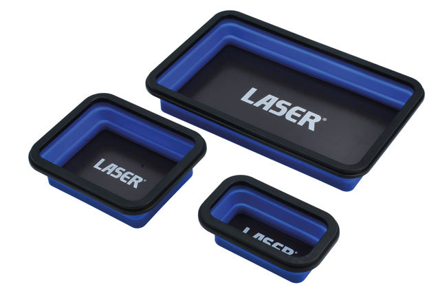 LASER 8755 3 Pieces Silicone Magnetic Tray Set Collapsible For Parts Storage