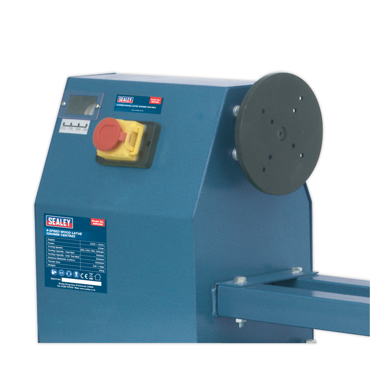 Sealey Wood Lathe With Four Turning Speed Options 1000mm 370W Blue SM1308