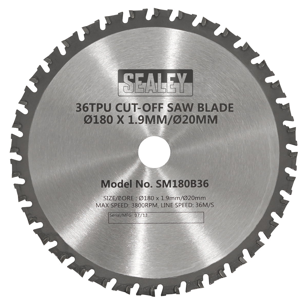 Sealey 36 TPU Cut-Off Saw Blade Ø180 x 1.9mm/Ø20mm Hardened Steel Teeth SM180B36