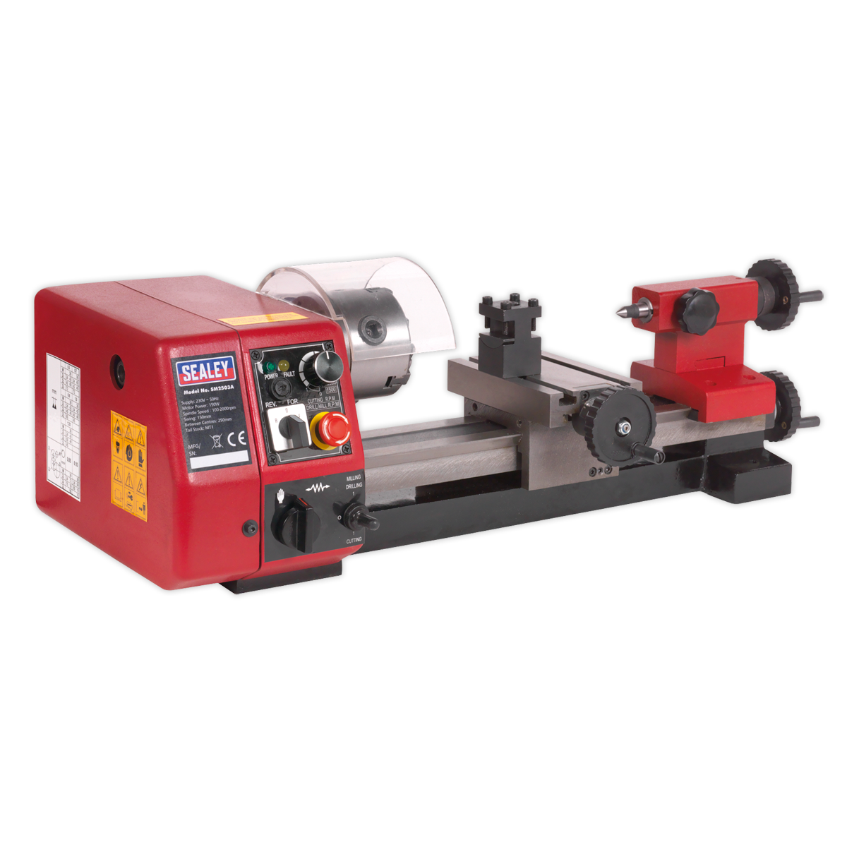 Sealey Metalworking Mini Lathe 250mm 150W 230V High Torque 100-2000RPM SM2503A