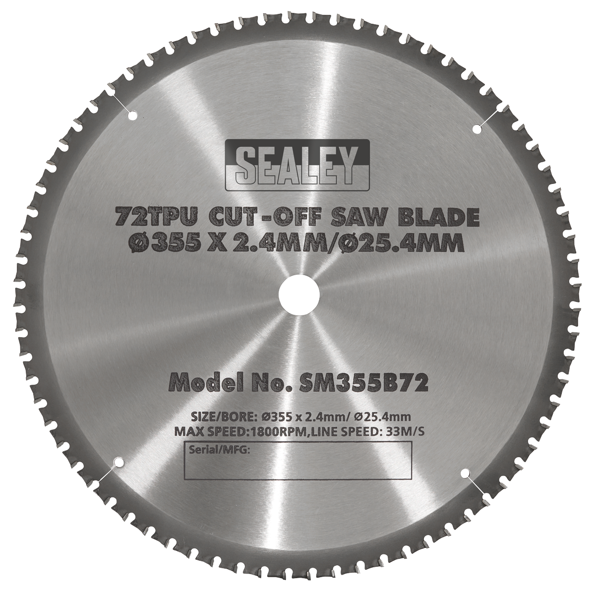 Sealey 72 TPU Cut-Off Saw Blade Ø355 x 2.4mm/Ø25.4mm Steel Teeth SM355B72