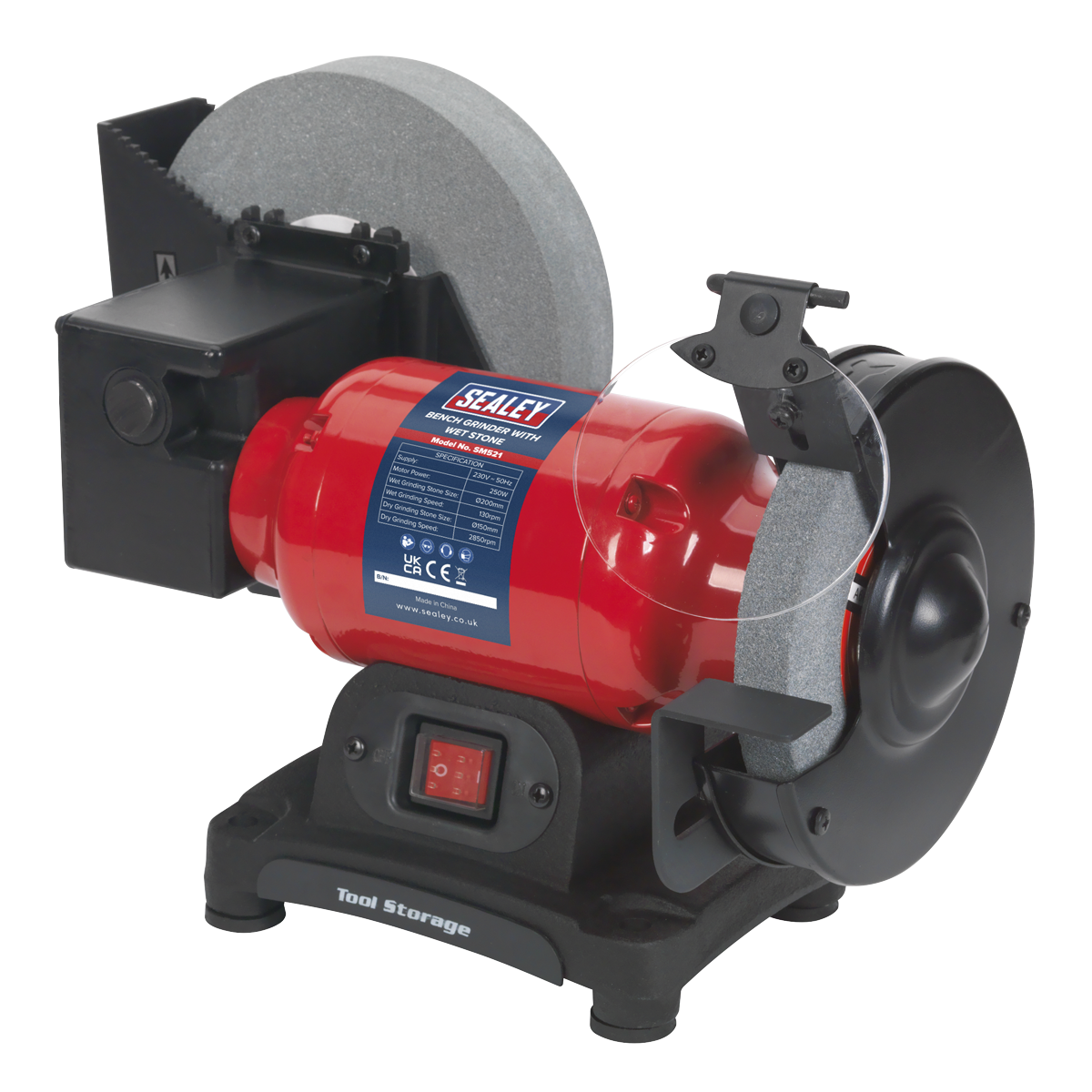 Sealey Ø150mm Bench Grinder With Ø200mm Wet Stone 250W Induction Motor SM521