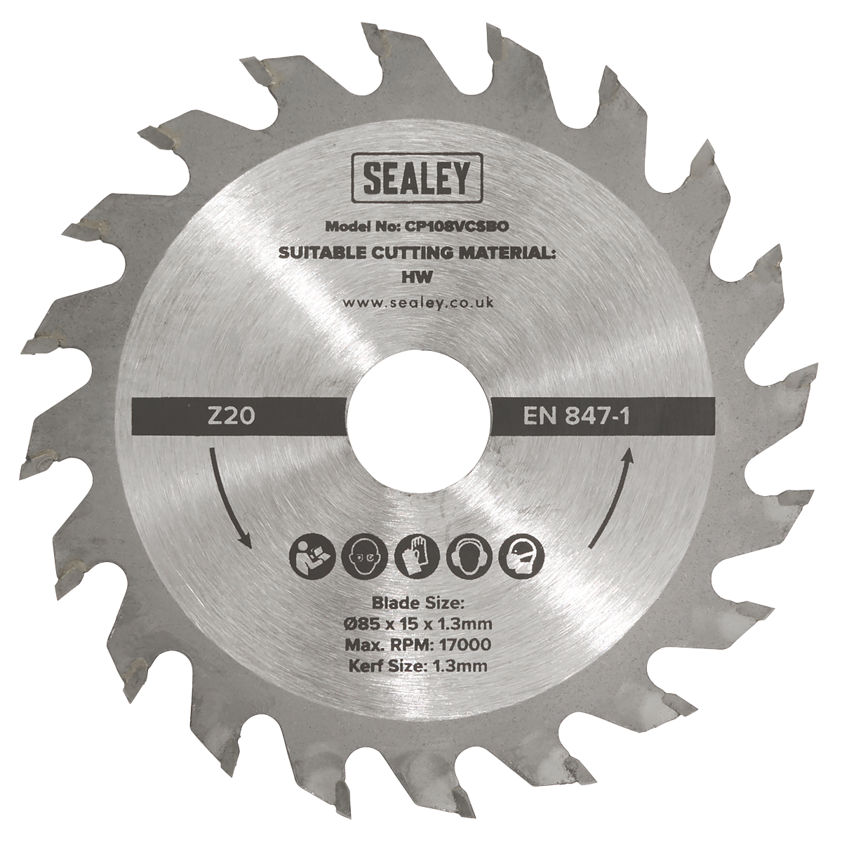 Sealey Circular Saw Blade Ø85 x 15 x 1.3mm 20tpu Tungsten Carbide Tip SM85B20