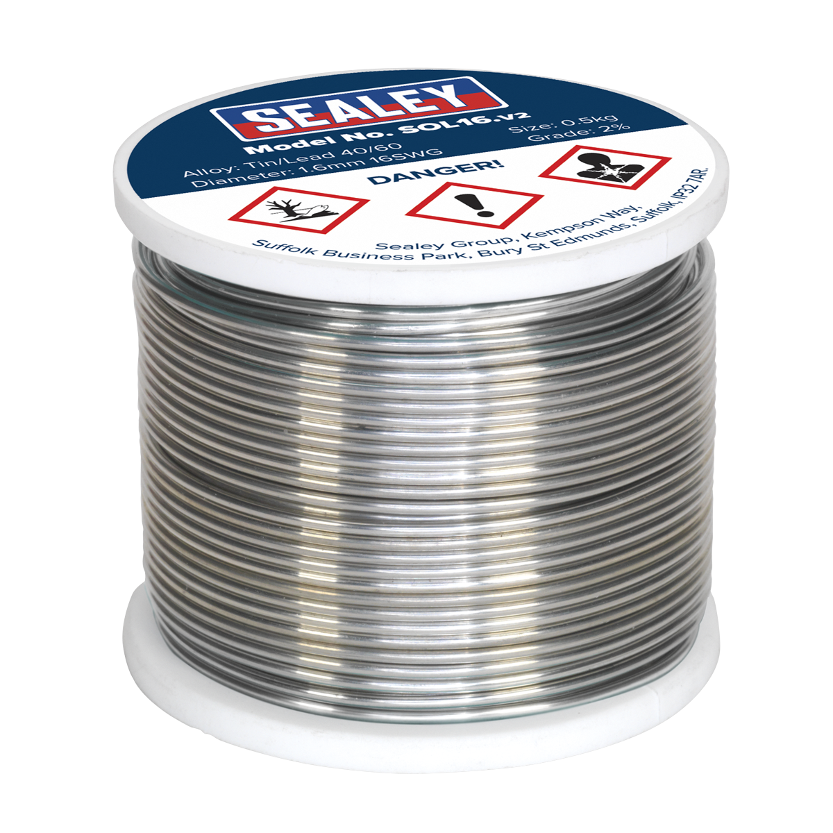 Sealey 0.5kg Solder Wire Quick Flow 1.6mm/16SWG 40/60 Resin Cored Solder SOL16